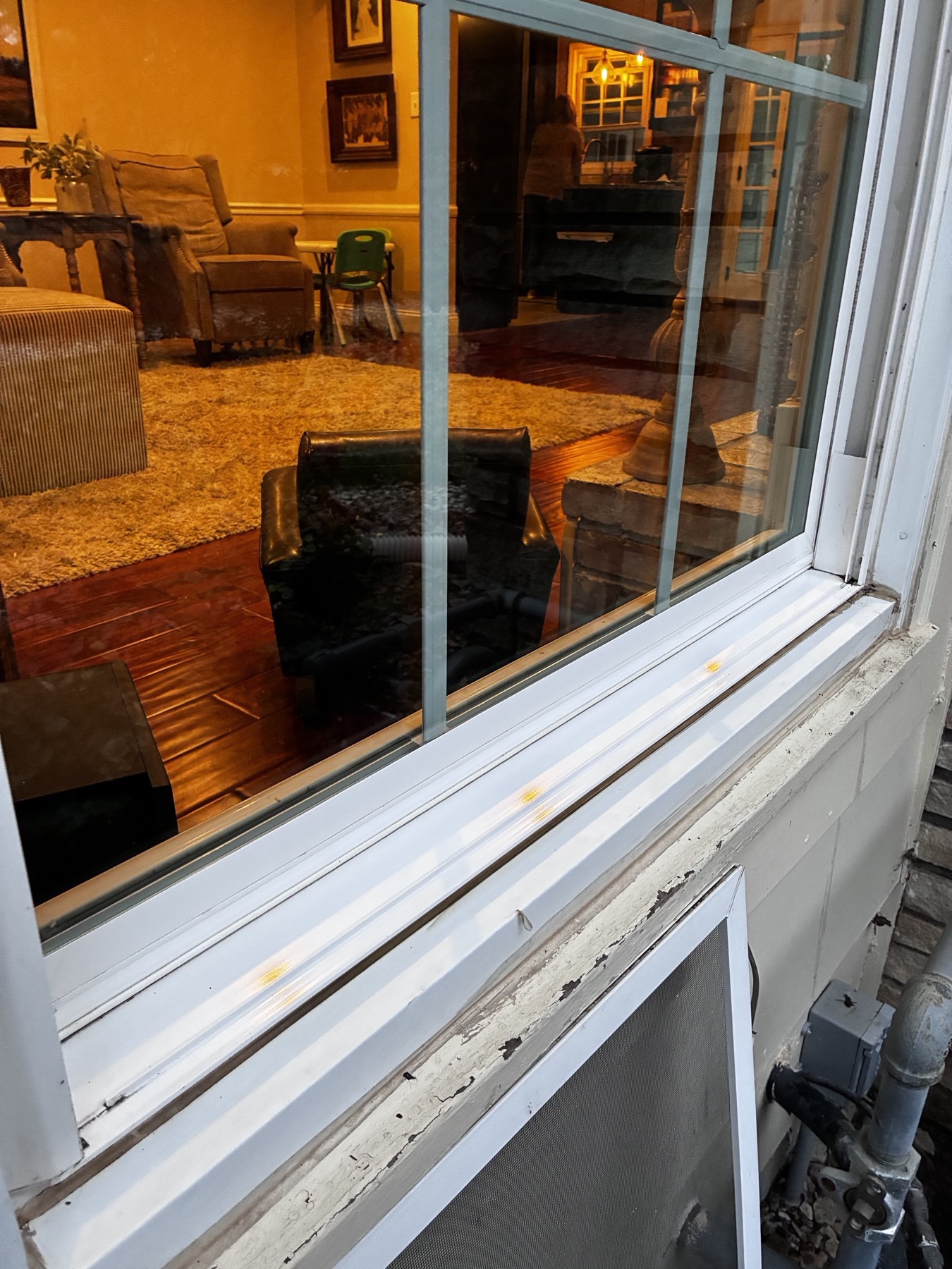 The same window sill and track after cleaning
